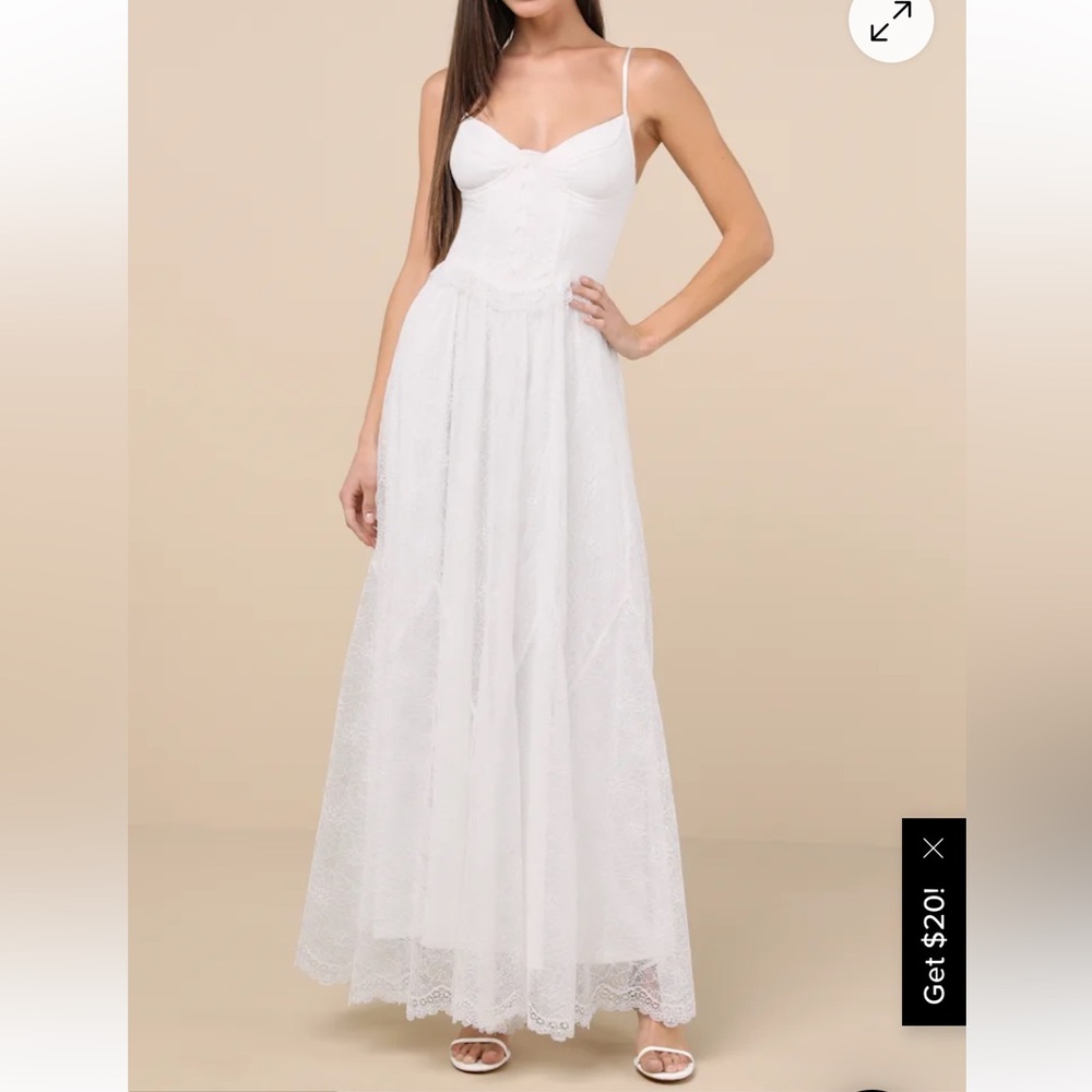 Lulus Bia White Lace Bustier Maxi Dress / small